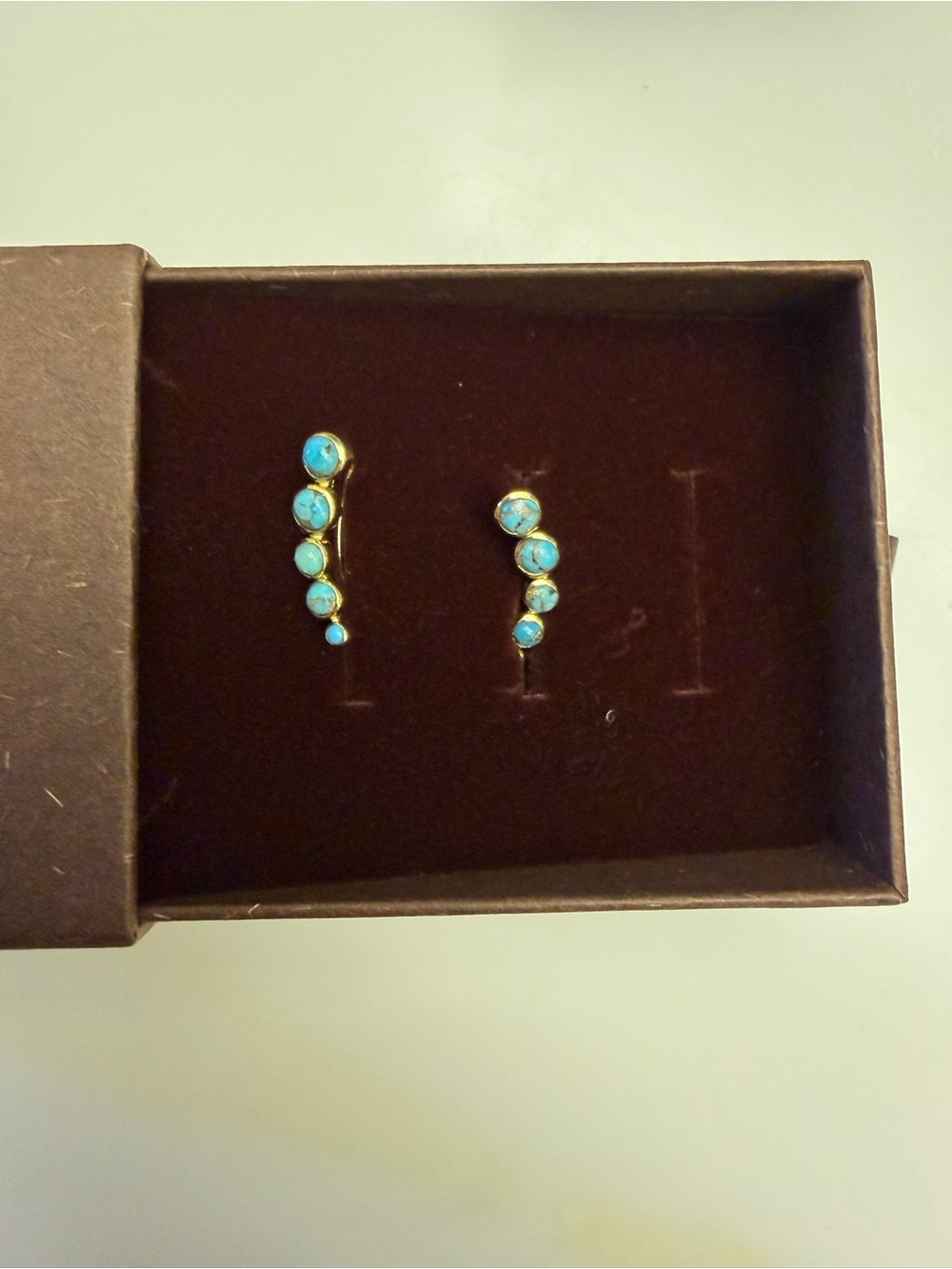 Gold Tone Turquoise Ear Climbers - Women’s Blue Stone Earrings